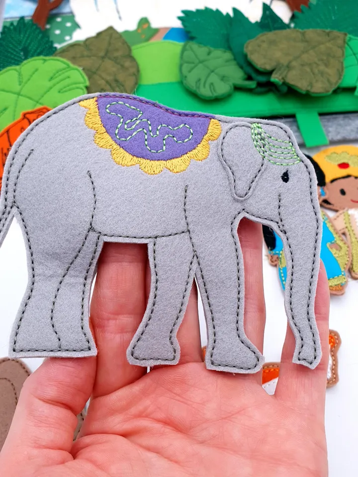 India Quiet Book Page & Finger Puppets ITH Embroidery Design, Jungle Animals Felt Play Set, Taj Mahal, Educational Toy Download