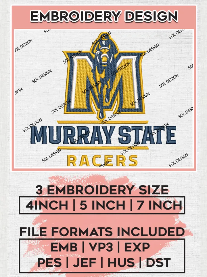 NCAA Murray State Racers Team Logo Embroidery Design Files, NCAA Murray State Racers Machine Embroidery, NCAA Teams, 3 sizes, NCAA Machine embroidery designs, Digital Download