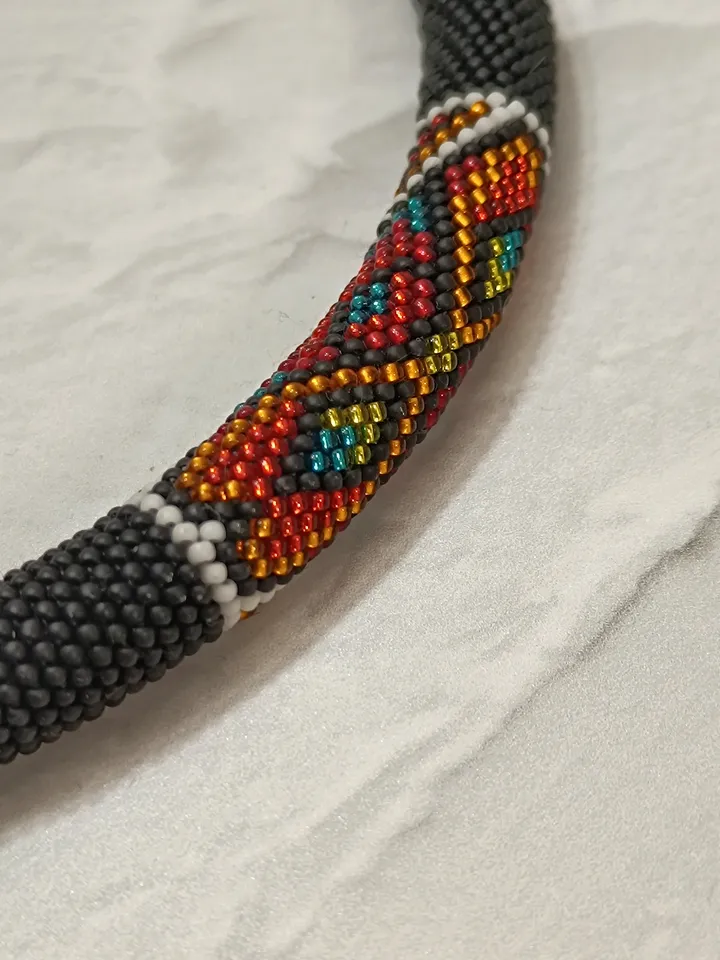 Black Ethnic Necklace for Women, Stylish Elegant Beaded Bib Necklace Handmade