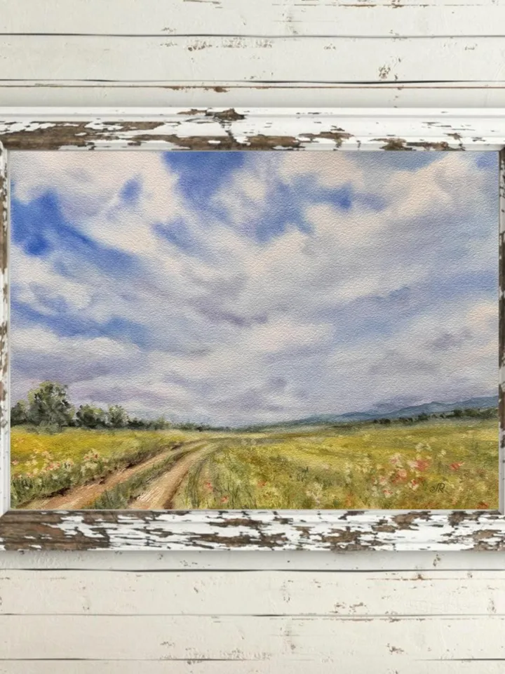 Meadow Original Painting Landscape Watercolor Painting Fields Painting
