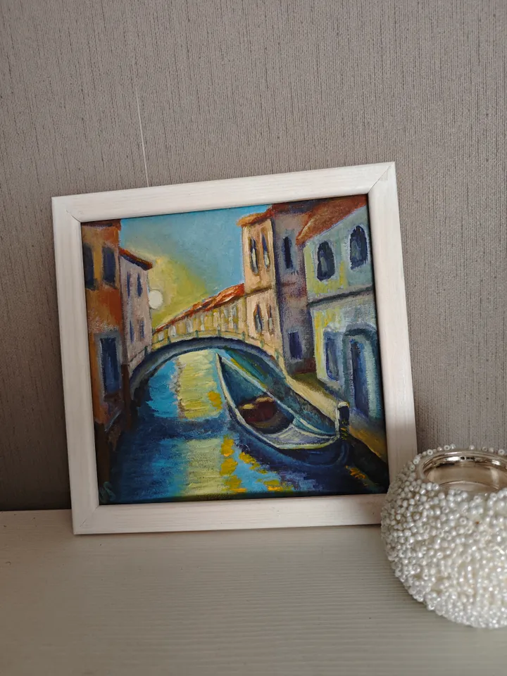 Venice Original Painting Italian Ortiginal Art Italian City Artwork Venice Italy Oil Painting Gondola Channel Venetian Artwork 8 x 8 inches by OlgaSokolovaArt