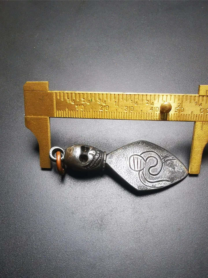 Gandhanra Vintage Skull Sītavana Phurba Amulet,Kila,Kilaka Pendant, Handmade Cold Iron Amulet