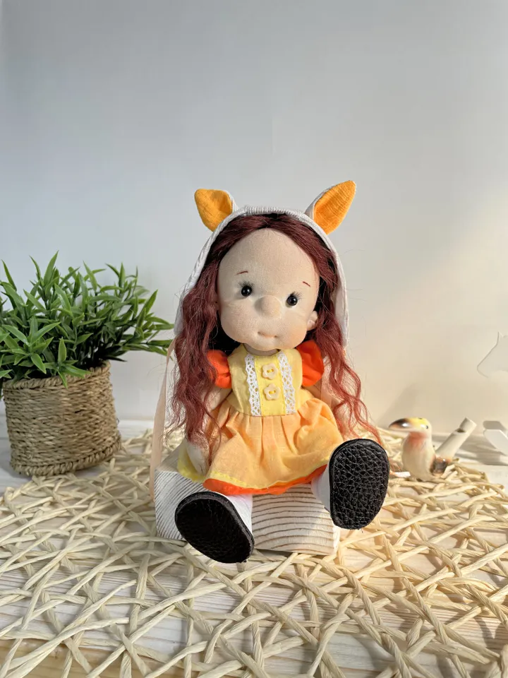 Handmade Textile Doll Waldorf Style Collectible Art Doll Heirloom Gift (20cm) Birthday Gift for Girl