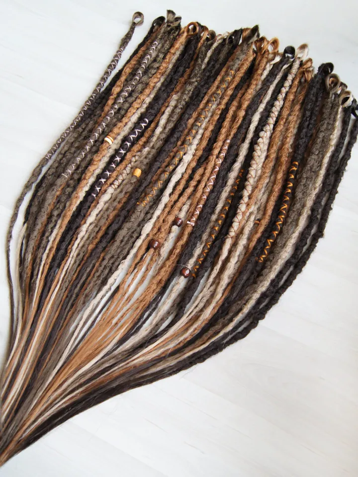 Brown Blonde Ginger Dreadlock Extensions Boho Beads Wraps Single Double Ended Synthetic Faux Locs Hair