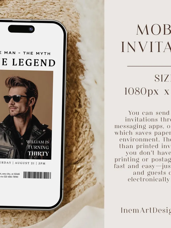 The Man The Myth The Legend 30th Birthday Invitation, THIRTY, Editable Printable, 30th Party Text Invite, Instant Download, Canva Template