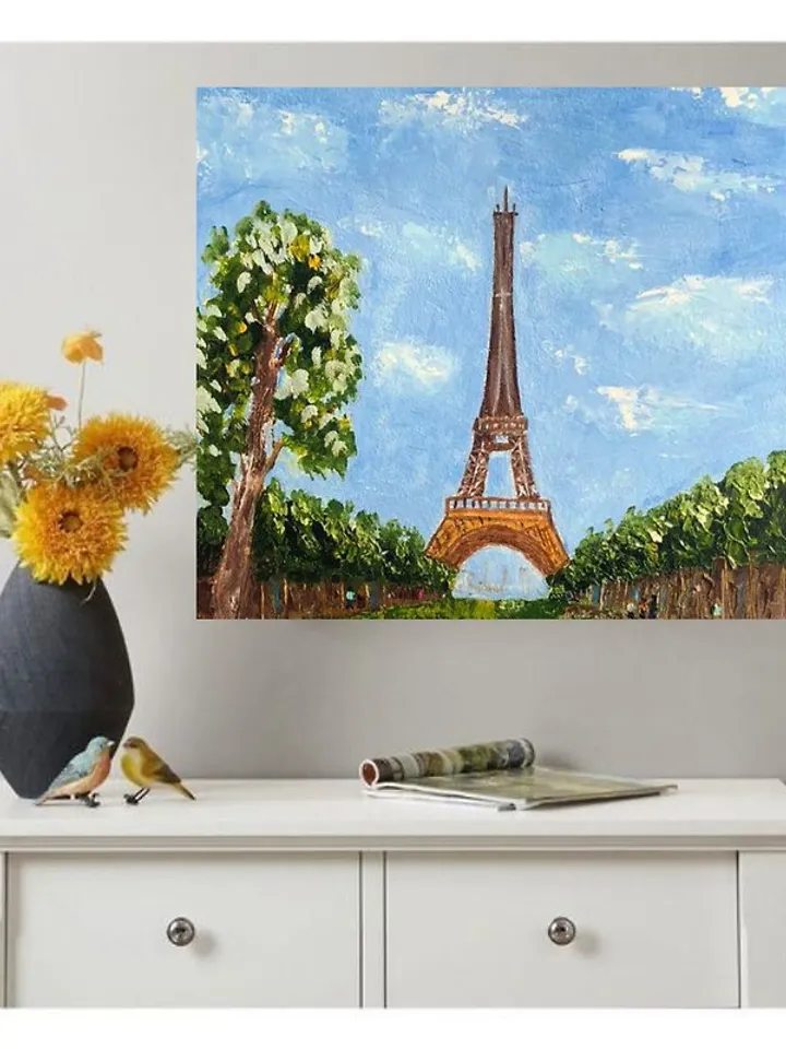 Cityscape Original oil painting Tower City Painting Eiffel Tower impasto art