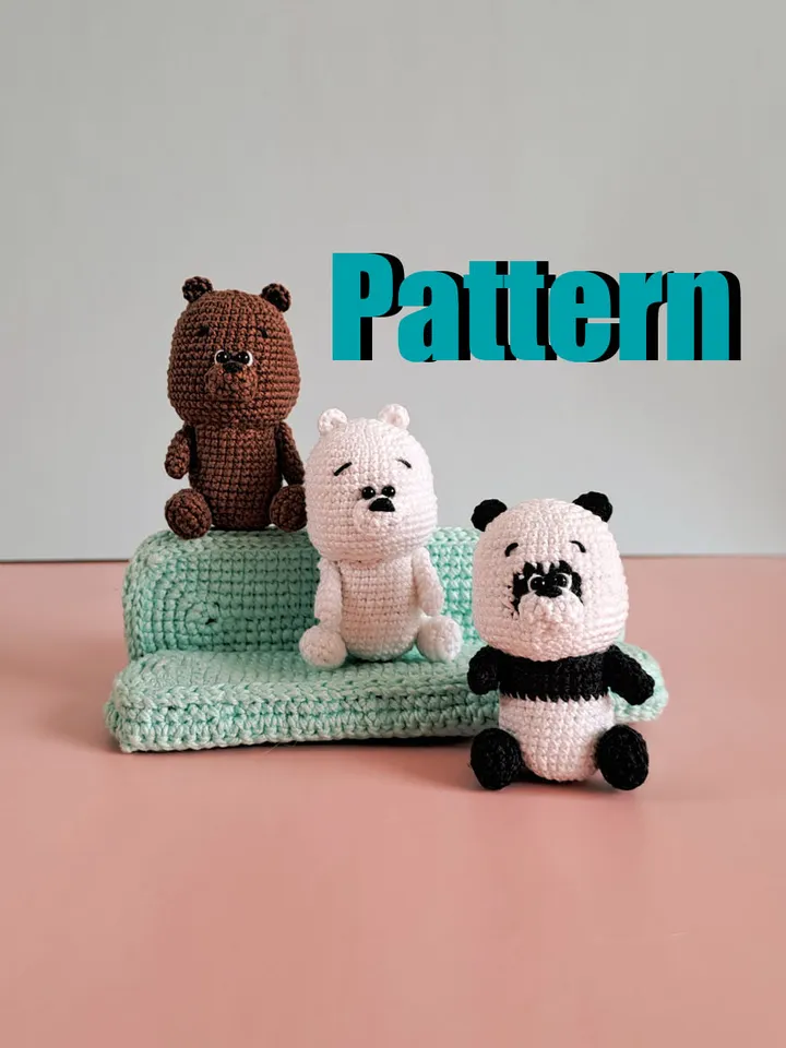 Three crochet bears pattern. Pattern crochet panda, brown and polar bear