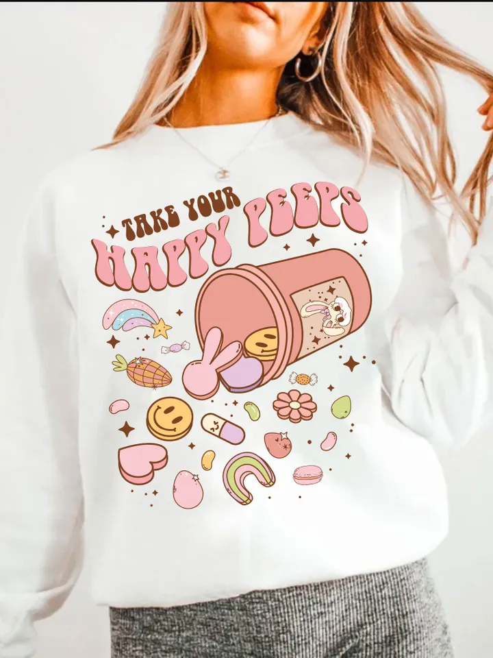 Take Your Happy Pills png, Easter PNG, Easter Day Sublimation Digital Design Download- Peeps png, Trendy Funny Easter, Groovy Bunny png