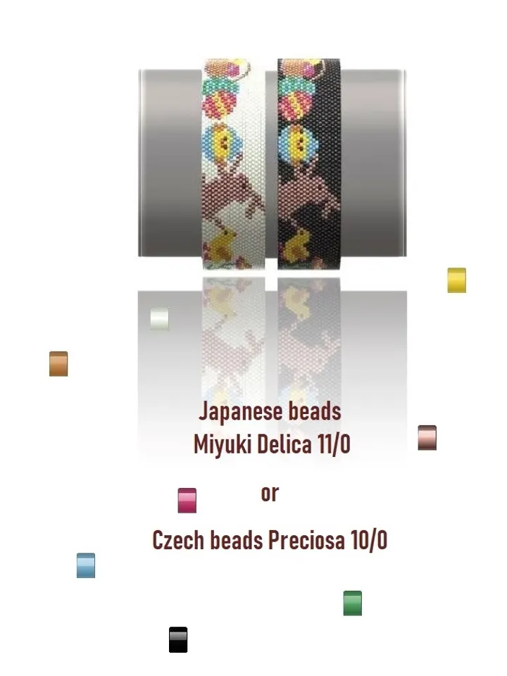 Flat Even Count Peyote Stitch Beading Patterns Easter Bracelets, Miyuki Delica or Czech beads Preciosa, Instant Download