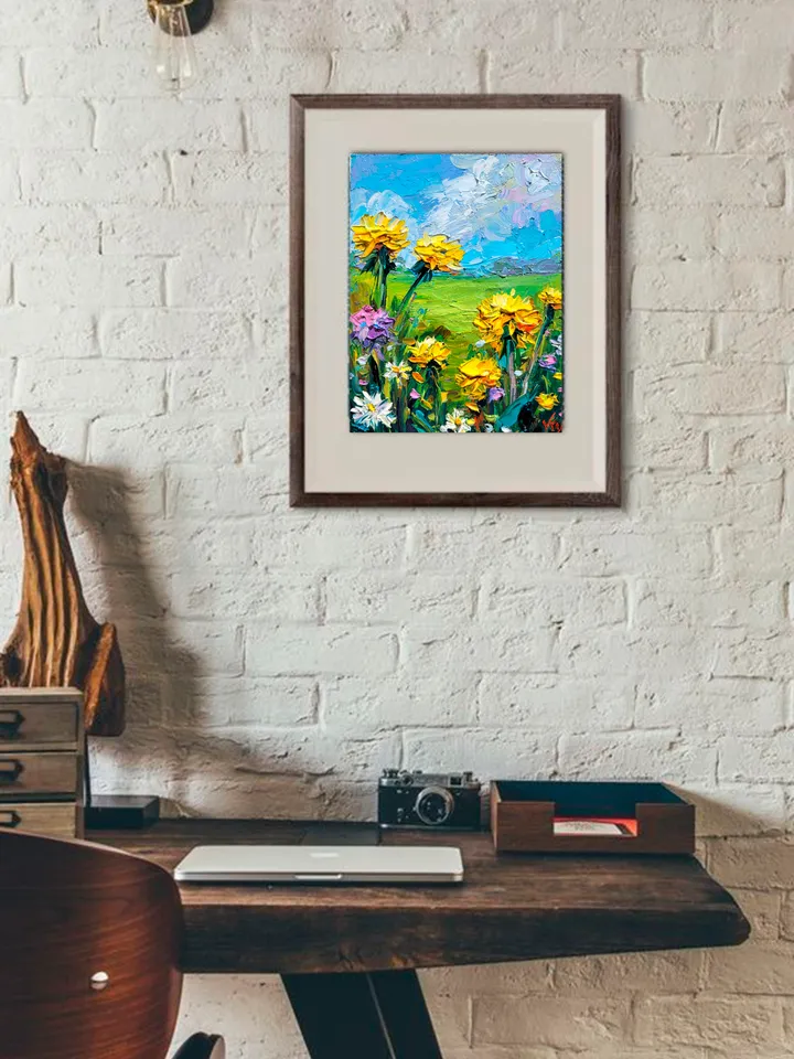 Dandelion Painting Flower Original Art Impasto Painting 6x8 Daisy Wall Art Wildflower Painting Meadow Painting Small Gift by ArtFromVictoria