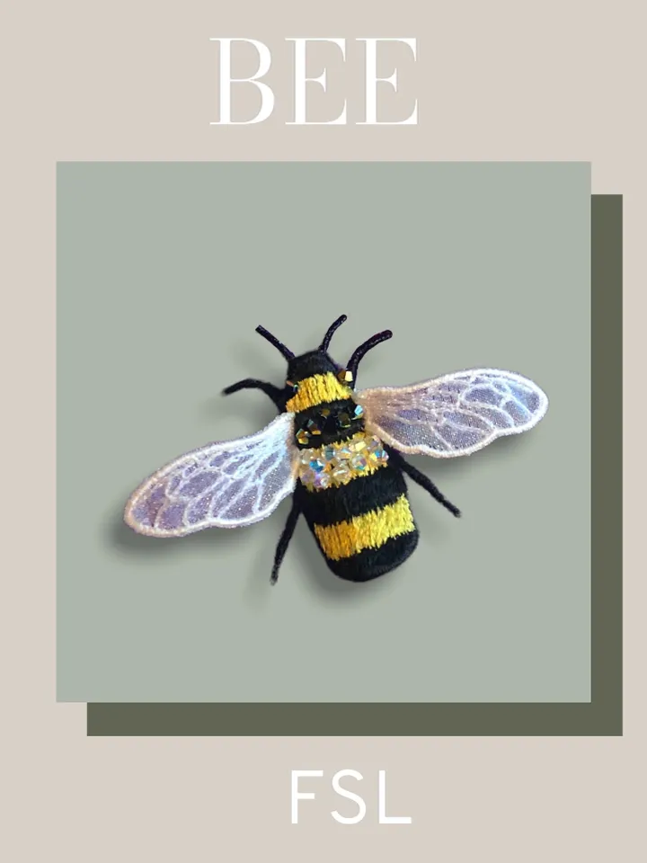 Bee brooch FSL Machine embroidery design Digital embroidery pattern Free standing lace Bee embroidery 3D motif