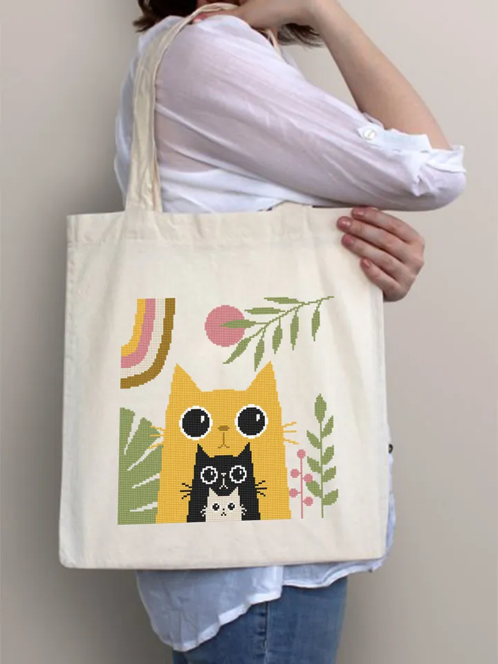 Boho cat cross stitch pattern PDF download Boho cross stitch chart, Abstract nature pattern digital PDF, Boho floral, Cat lover gift #K37