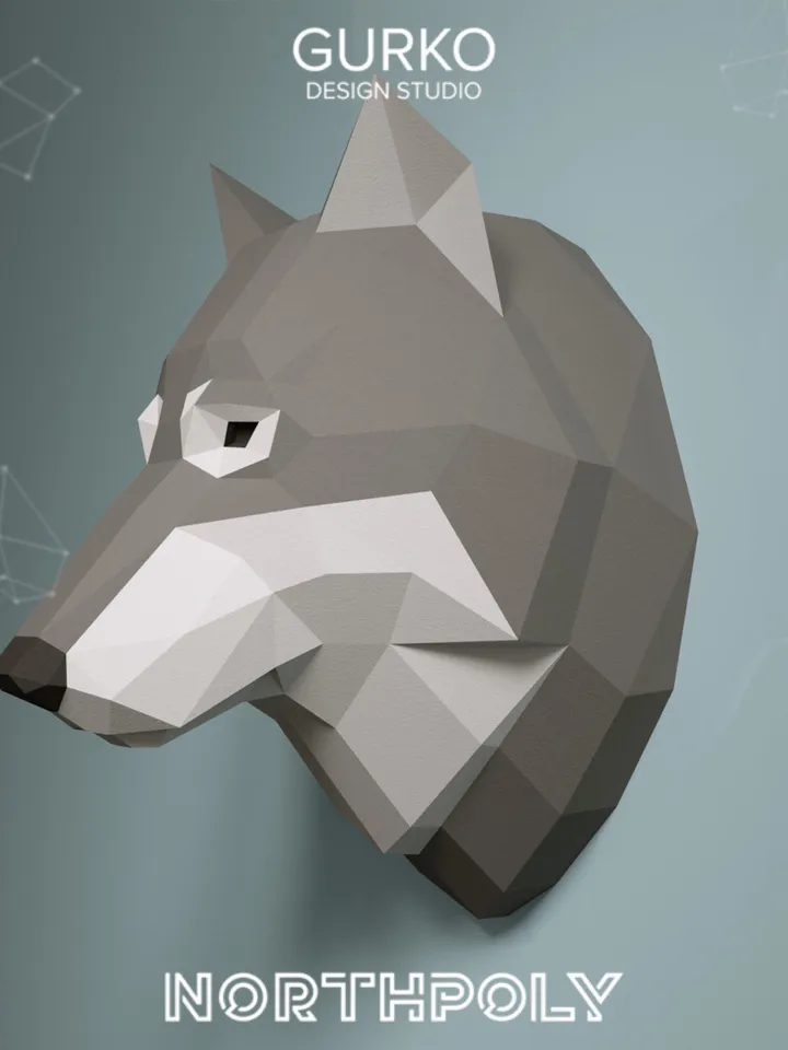 Wolf Head Papercraft, Digital Template, PDF Download, Gurko, Trophy, 3D Low Poly, Pepakura, DIY Origami, Paper Decor, DIY Gift