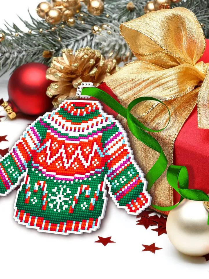 Ugly Christmas sweater cross stitch pattern PDF download Double-sided Christmas tree decor for plastic canvas Christmas jumper xstitch #N106