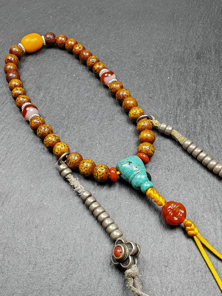 Gandhanra Authentic Tibetan Handhold Wrist Mala - 7.5mm Old Lotus Seed Beads Bracelet - Portable Buddhist prayer beads for Meditation