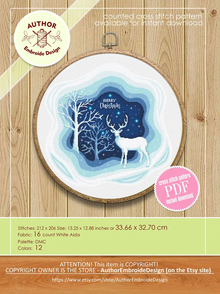 Winter landscape cross stitch pattern download PDF Winter forest pattern digital PDF, Christmas cross stitch chart, Nature landscape #L47