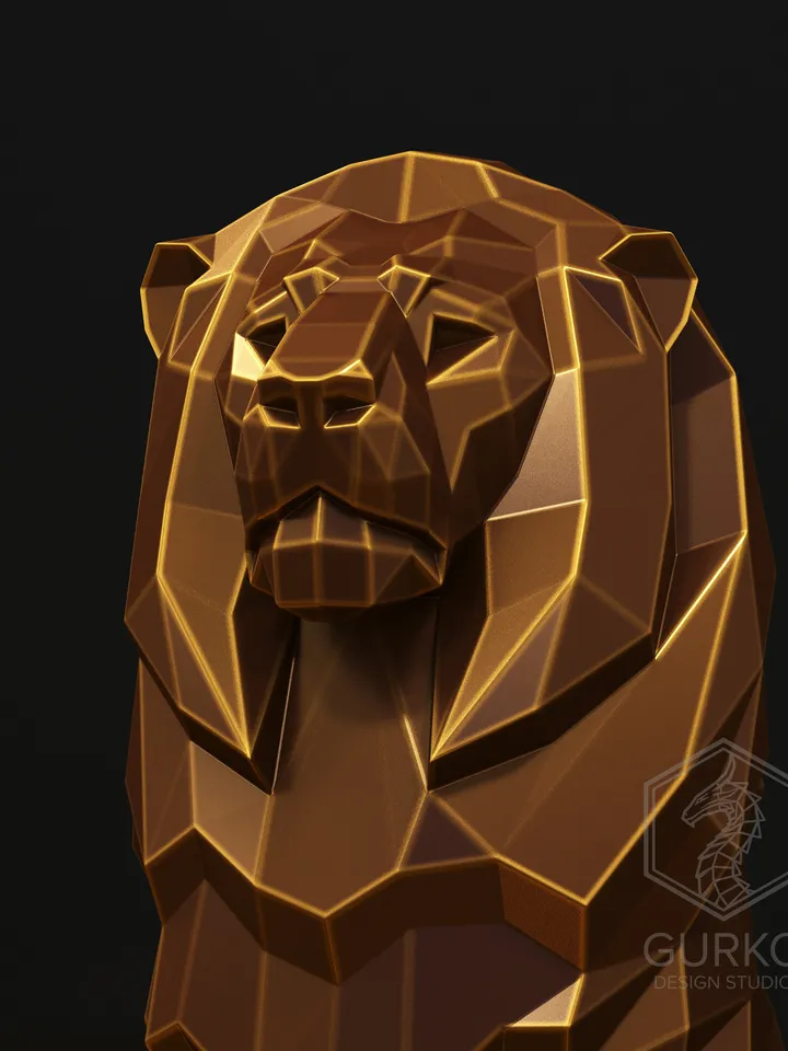 Sitting Lion Metal Papercraft, Cat, DXF, PDF, Digital Template Download, Gurko, Pepakura, Welding Low Poly 3D Origami, DIY Metal Sculpture