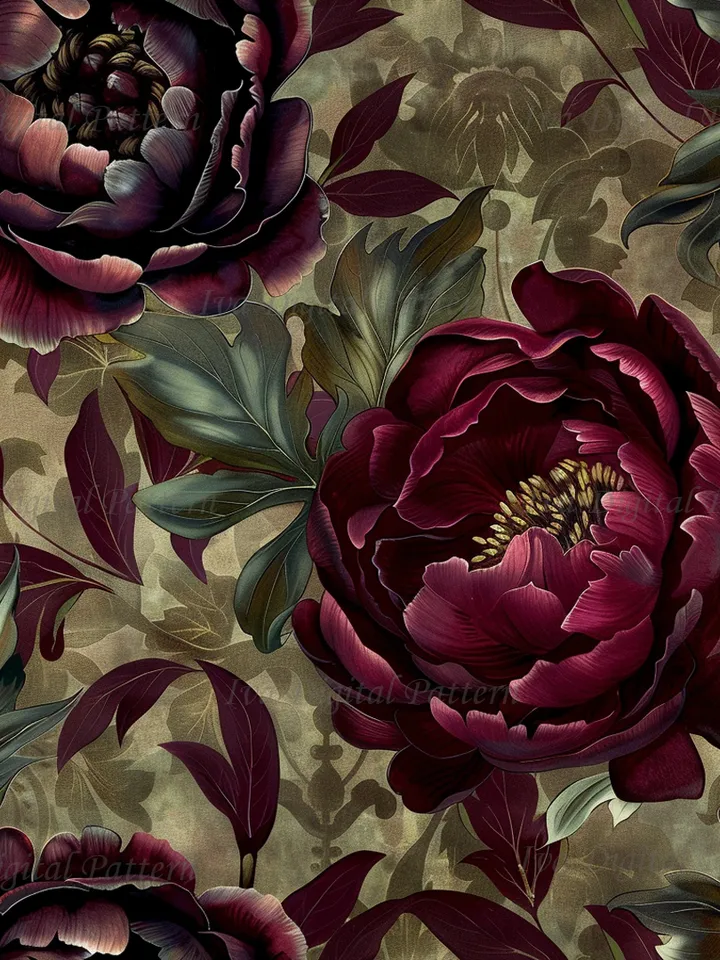 Vintage Gothic seamless pattern, repeating red peony flowers ,dark abstract floral pattern, style renaissance, digital paper, commercial use