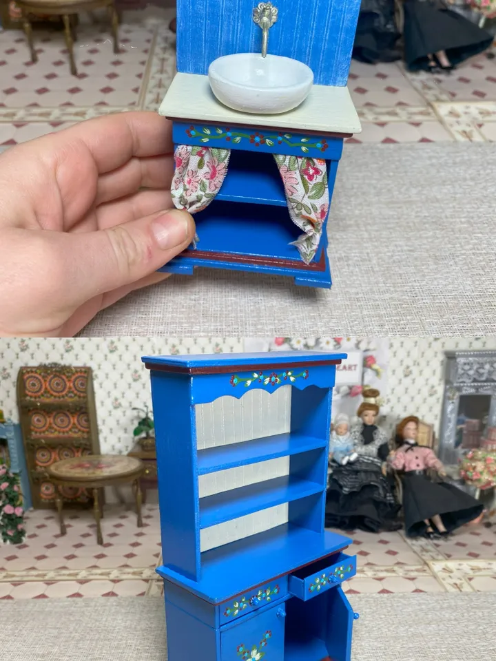 Kitchen furniture set. 1:12. Handmade. Furniture for a doll. Doll sideboard. Doll table.