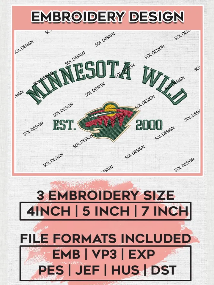 NHL Minnesota Wild Est 2000 Embroidery Files, NHL Minnesota Wild Machine Embroidery Designs, NHL Embroidery Designs, NHL Machine Embroidery Designs, Digital Download