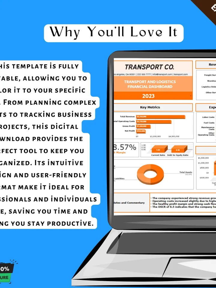 Transport & Logistics Financial Dashboard Template - Editable Google Sheets Tracker for Easy Financial Management