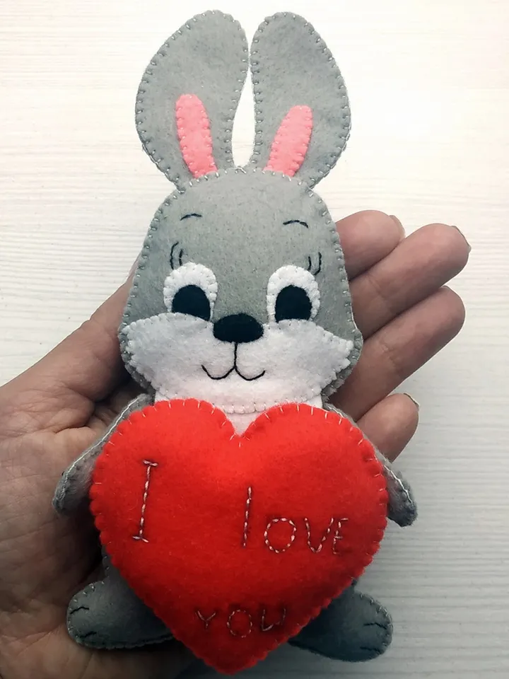 Valentines day gift, bunny toy, gift for her, gift for him, felt toys, Valentine day decor, Valentine heart, Valentine love ornament, felt heart ornament, Valentine bunny gift
