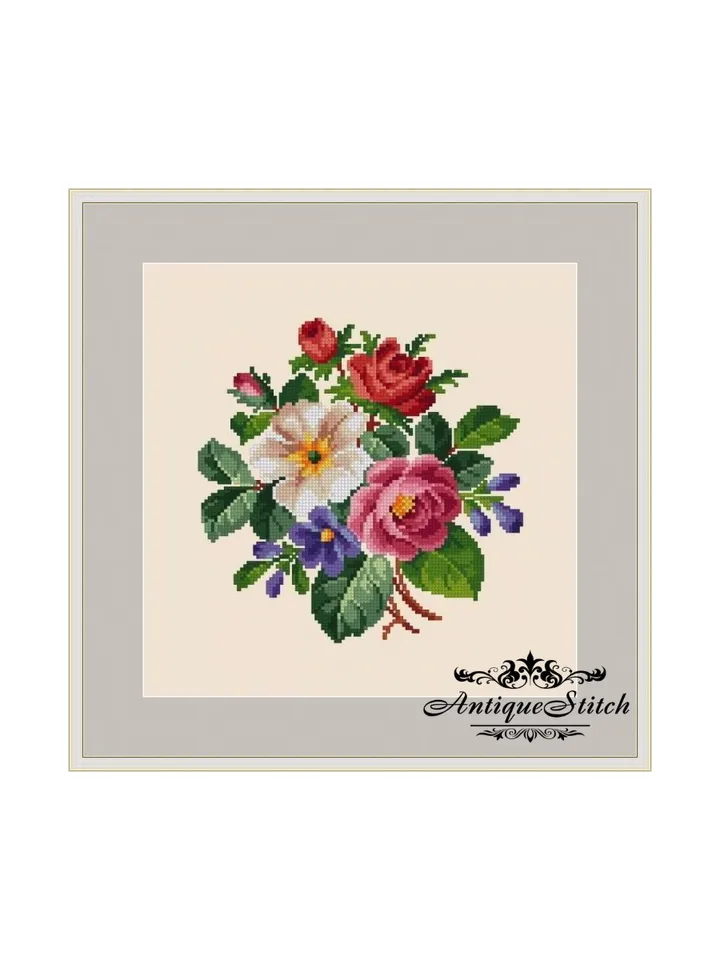 Berlin Woolwork Bouquet 94 Flowers Vintage Cross Stitch Pattern PDF Compatible Pattern Keeper