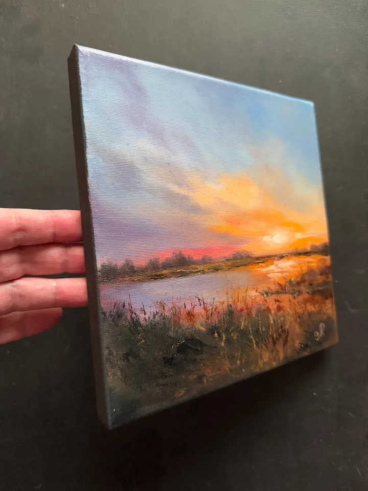 Sunset Oil Painting Original Art Sunset Landscape Painting