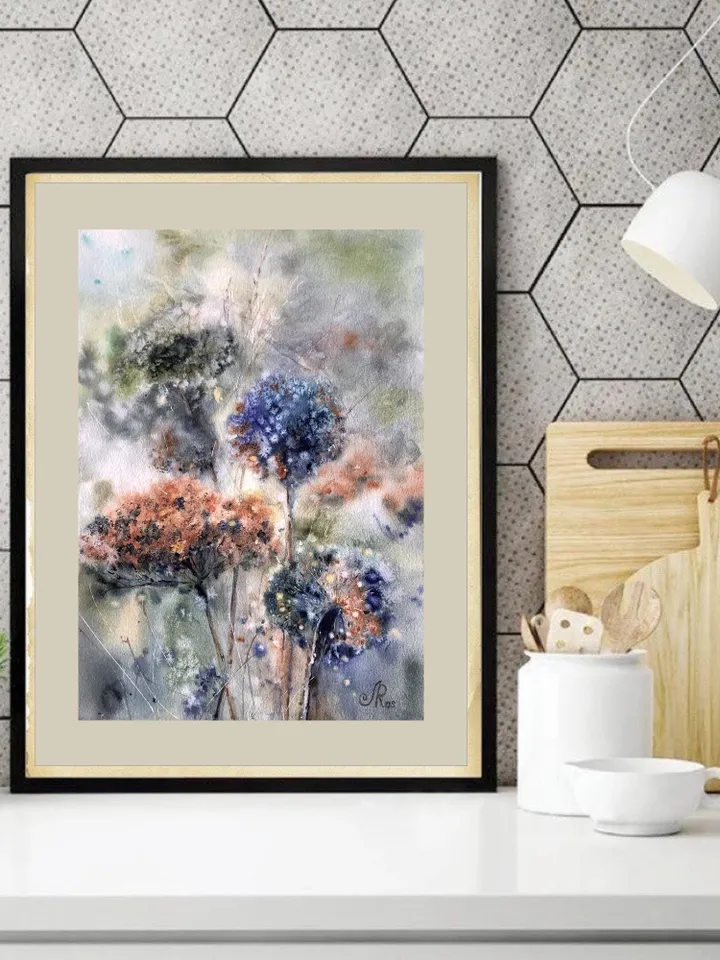 Abstract Original Flowers Painting Watercolor Wildflowers Wall Art