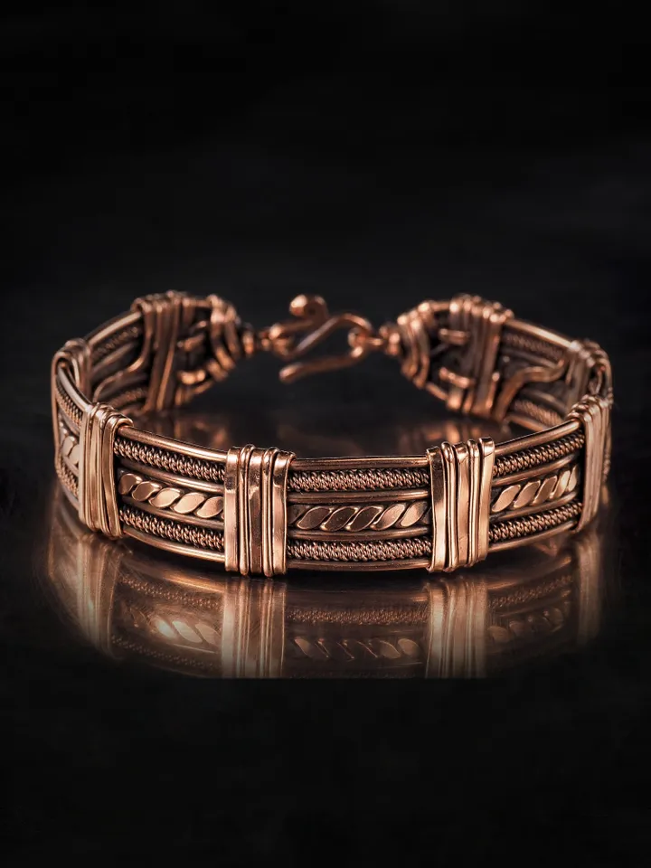 Handmade copper bracelet Unique wire wrapped metal bangle Antique style jewelry