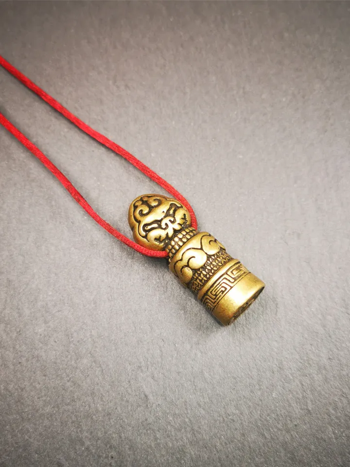 Gandhanra Vintage Tibetan Stamp Seal,Snow Lion Shape,Auspiious Meaning, Hand Crafted Amulet Pendant,