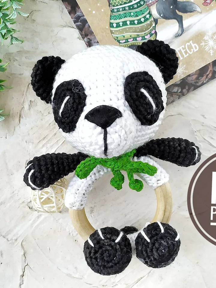Crochet pattern Baby eco toys Panda rattle pattern Baby Shower gift Wooden ring