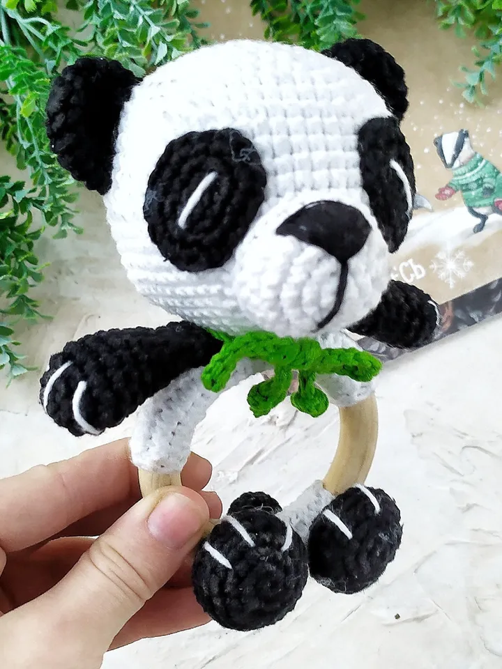 Crochet pattern Baby eco toys Panda rattle pattern Baby Shower gift Wooden ring