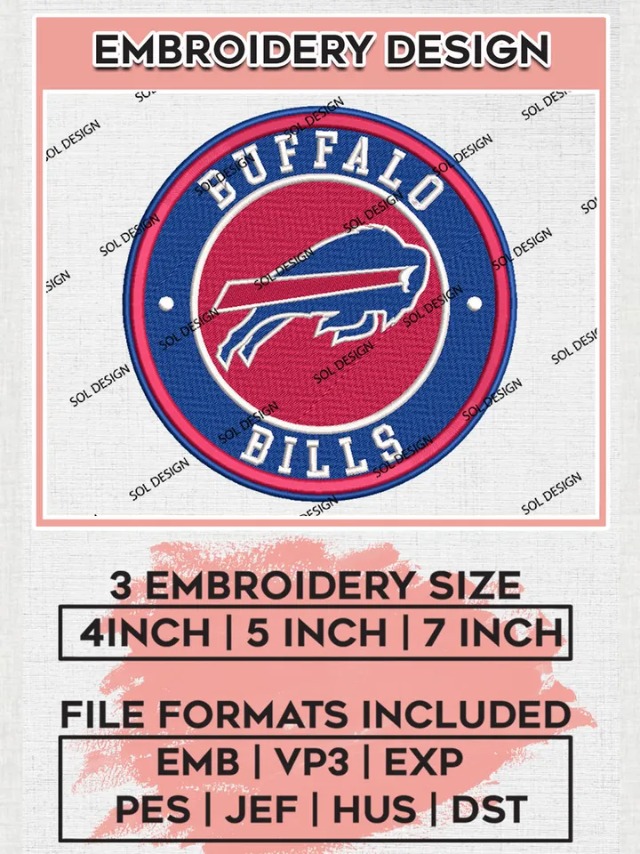 Buffalo Bills Circle Logo Embroidery Design Files, NFL Bills, NFL Embroidery Files, NFL Buffalo Bills Machine Embroidery Designs, Digital Download
