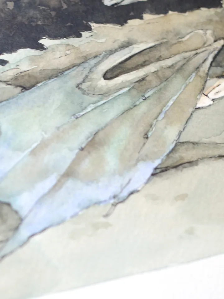 Dragon Sorrow Original fantasy art Dark fairy tale in watercolor by Yulia Evsyukova