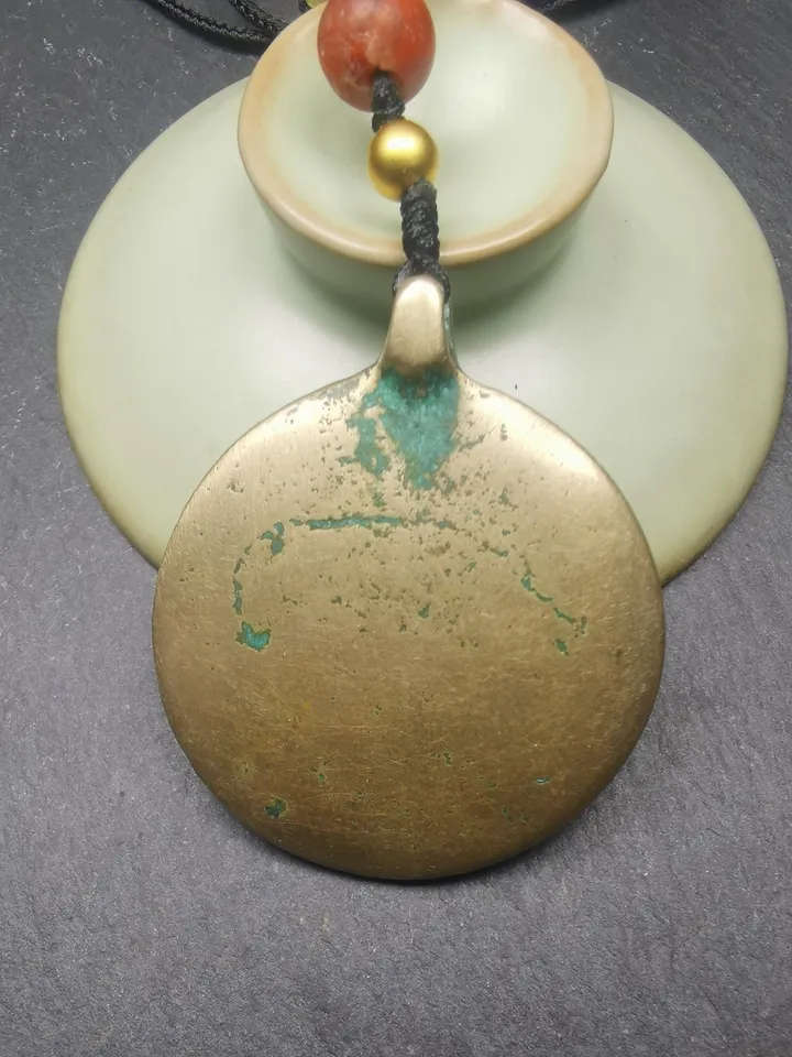 Gandhanra Vintage Tibetan Buddhist Calendar Amulet Sipaho Badge - Lima Brass Melong Mirror Protective Charm Feng Shui Pendant,43mm