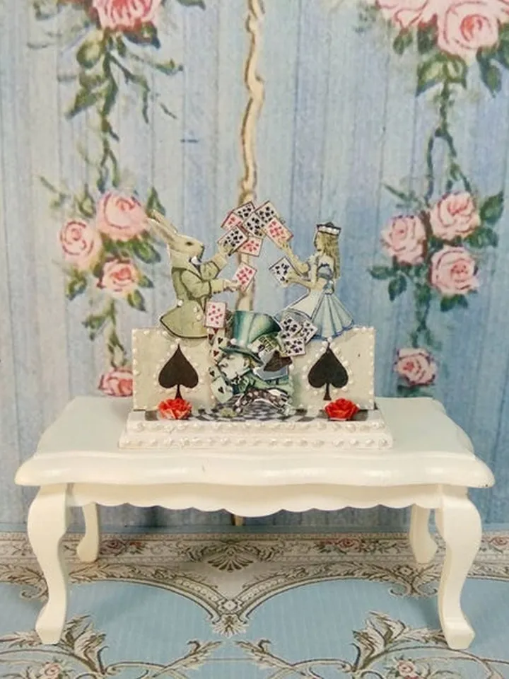 Miniature puppet theater in the style of Alice.Dollhouse miniature.