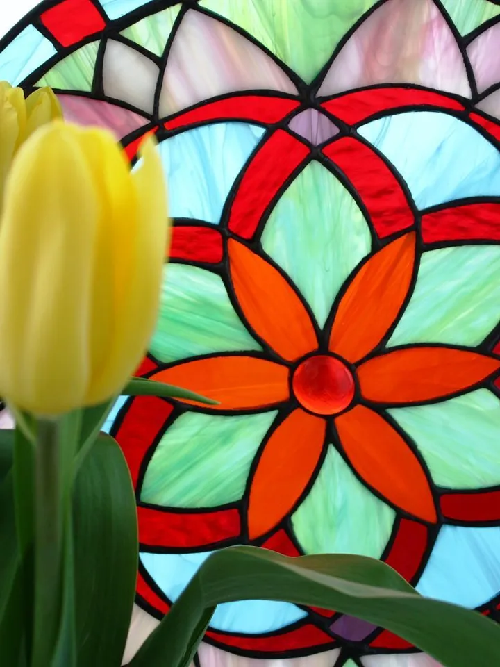 Mandala "Flower of Life", Stained Glass Mandala "Flower of Life", Tiffany Mandala with Sacred Geometry, Colorful Glass Mandala – Flower of Life, Sacred Stained Glass Wall Art, Handmade Flower of Life Mandala