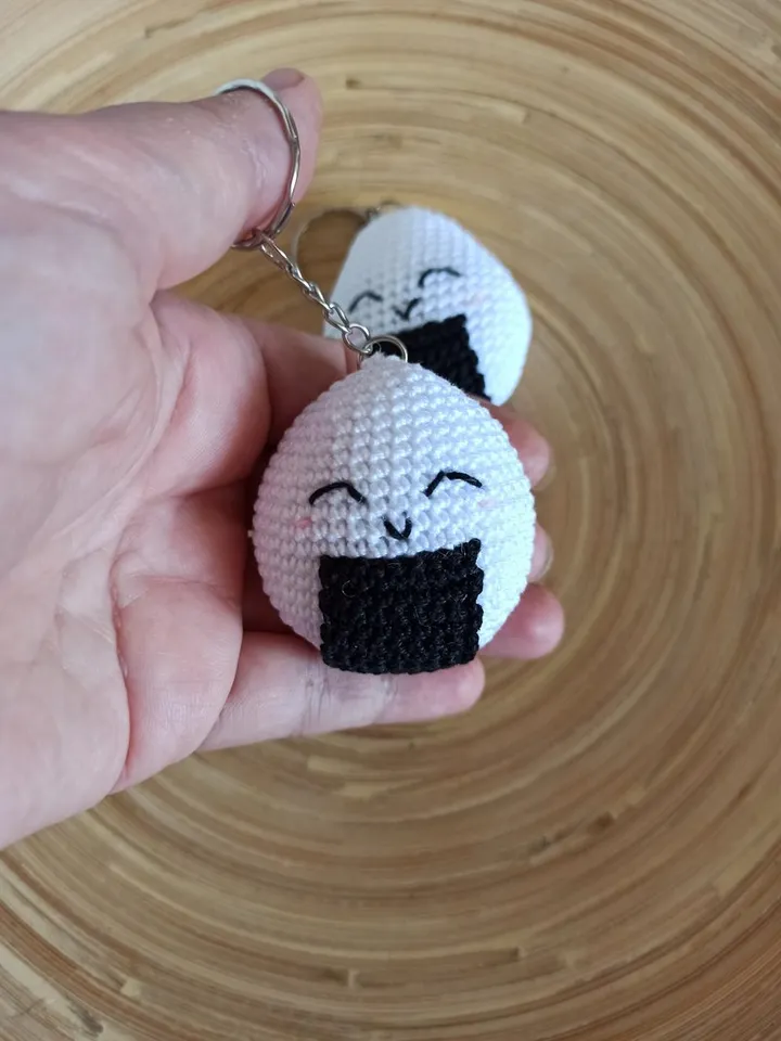 Crochet keychain rice ball, amigurumi toy, cute bag charm,mini toys,