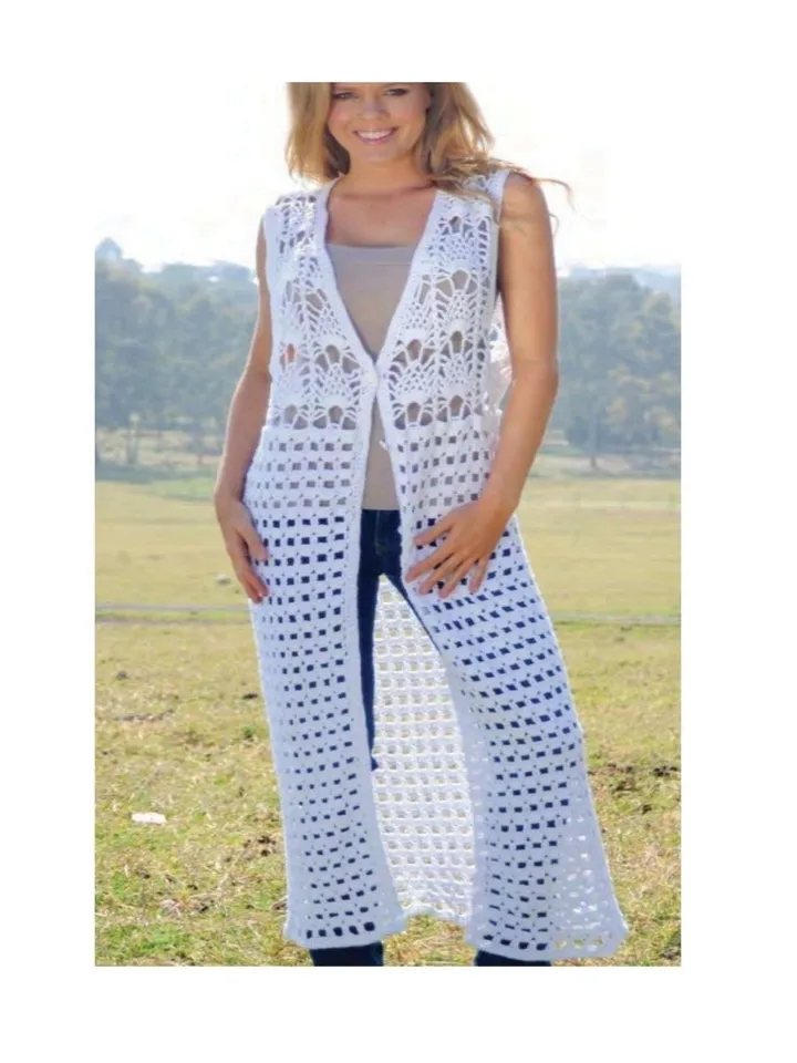Waistcoat crochet pattern, long waistcoat crochet, women summer waistcoat pdf