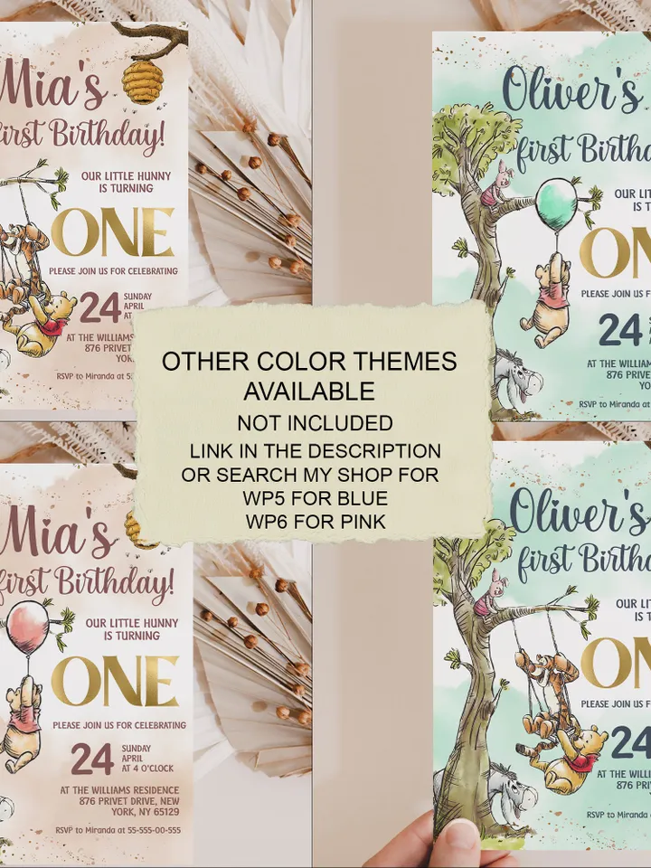 Editable TREAT BAG TOPPER Winnie the Pooh First Birthday Label; Hundred Acre Wood Party; Winnie Pooh Birthday Template Instant Download; wp2