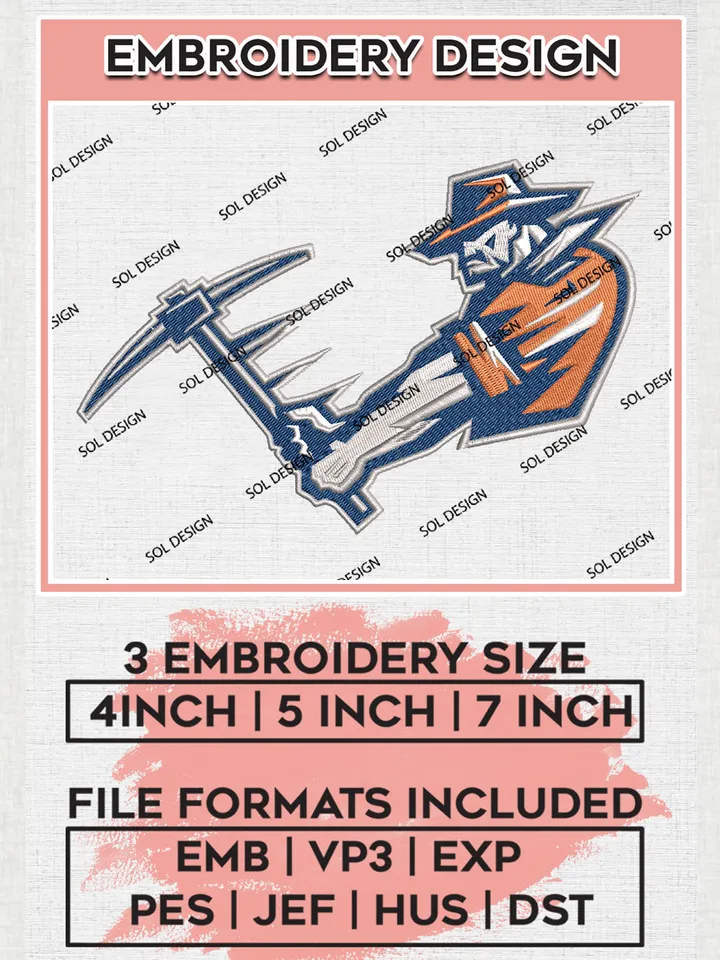 UTEP Miners Football Team Mascot Logo Embroidery Design Files, NCAA UTEP Miners Machine Embroidery, NCAA Teams, Game Day, 3 sizes, NCAA Machine embroidery designs, Digital Download
