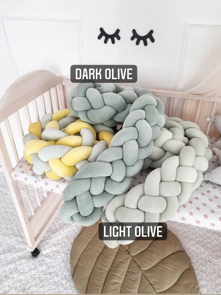 Crib bedding, double braided, cot bumper, kids room decor, crib bumper pads, crib bumper for girl, cot bumper pads, blush braided bumper