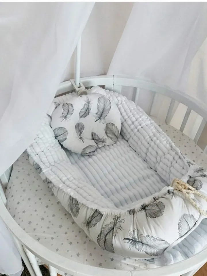 Pillow as a gift! Gray Baby nest newborn - toddler, ready to ship, double sided minky baby nest, baby positioner + Pillow as a gift!!!