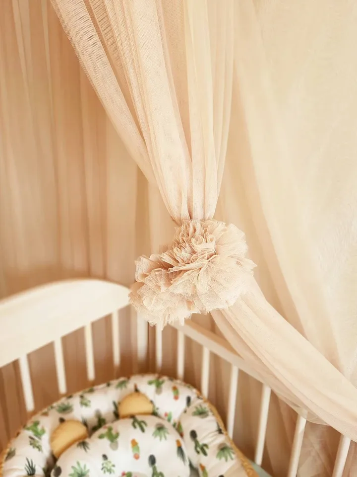 Bed tulle canopy for nursery / 52 colours! Kids hanging tent for bedroom / Princess playhouse / Pom Pom canopy