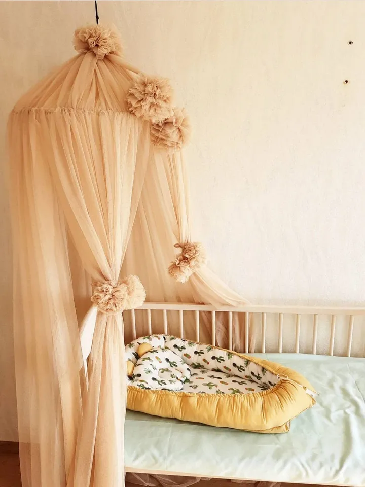 Bed tulle canopy for nursery / 52 colours! Kids hanging tent for bedroom / Princess playhouse / Pom Pom canopy