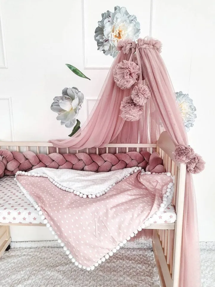 Crib bedding, double braided, cot bumper, kids room decor, crib bumper pads, crib bumper for girl, cot bumper pads, blush braided bumper