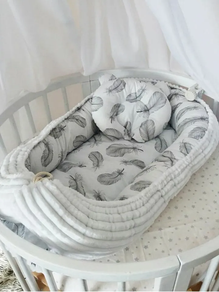 Pillow as a gift! Gray Baby nest newborn - toddler, ready to ship, double sided minky baby nest, baby positioner + Pillow as a gift!!!