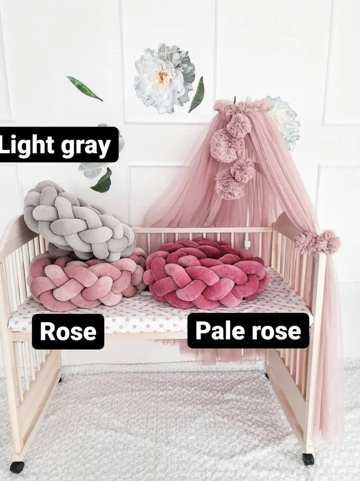Crib bedding, double braided, cot bumper, kids room decor, crib bumper pads, crib bumper for girl, cot bumper pads, blush braided bumper