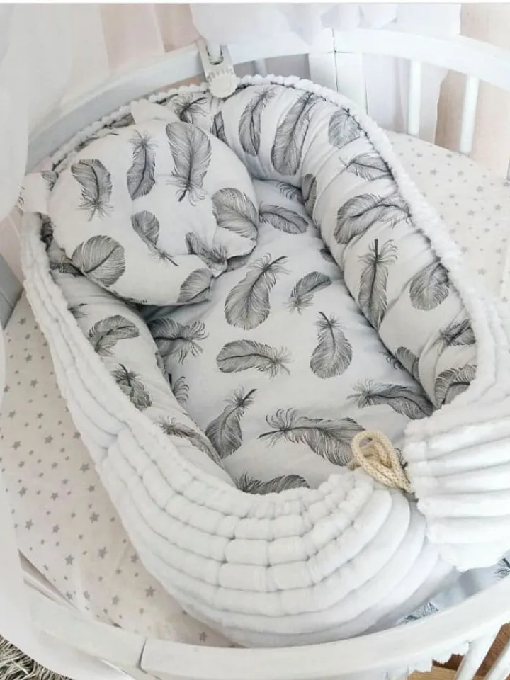 Pillow as a gift! Gray Baby nest newborn - toddler, ready to ship, double sided minky baby nest, baby positioner + Pillow as a gift!!!